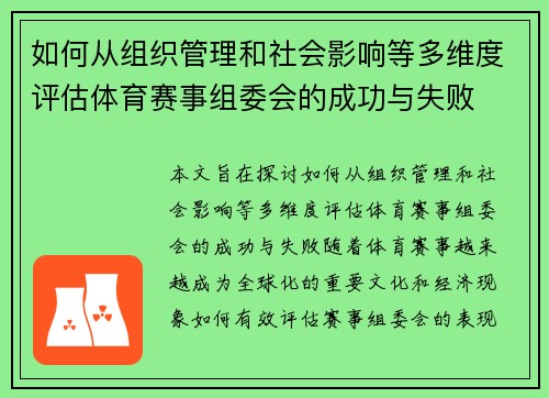 如何从组织管理和社会影响等多维度评估体育赛事组委会的成功与失败